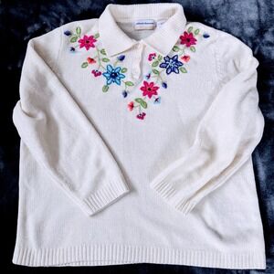 Vintage Alfred Dunner Floral Embroidered Grandma Core Sweater 1X Cottagecore